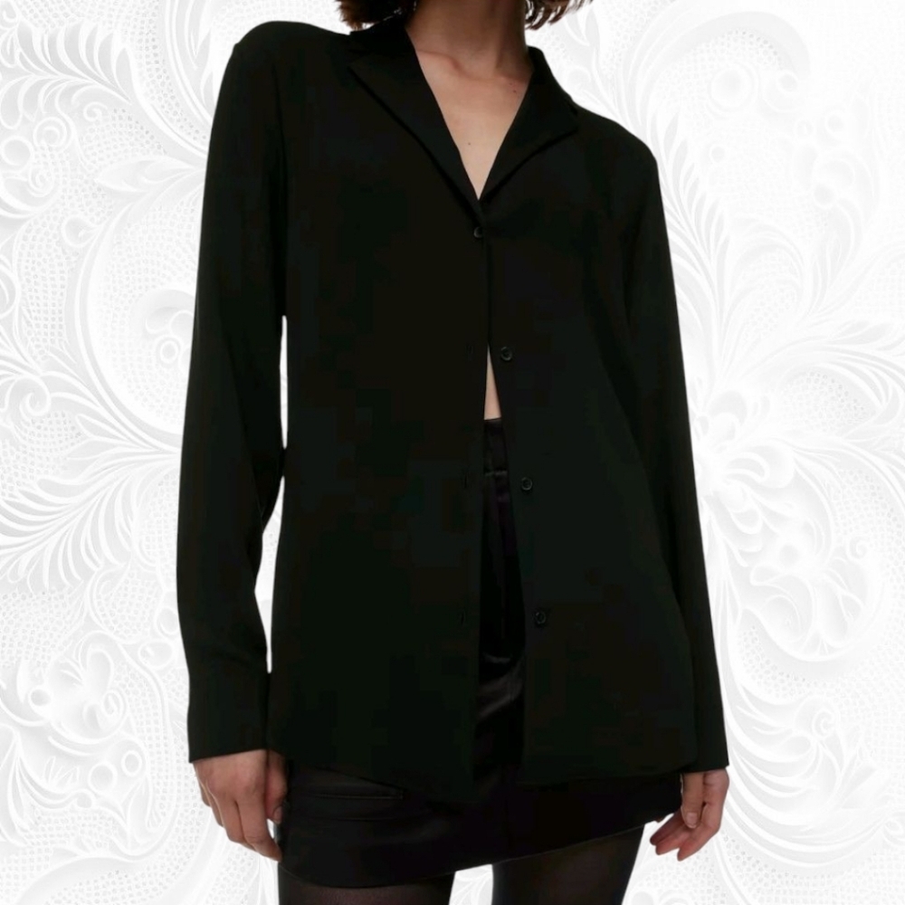 Aritzia Babaton Black 100% Silk Long Sleeve Button Down Shirt